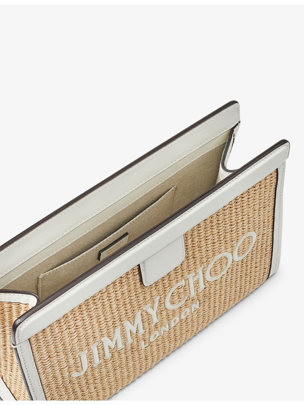 Jimmy Choo logo-embroidered raffia pouch - British product