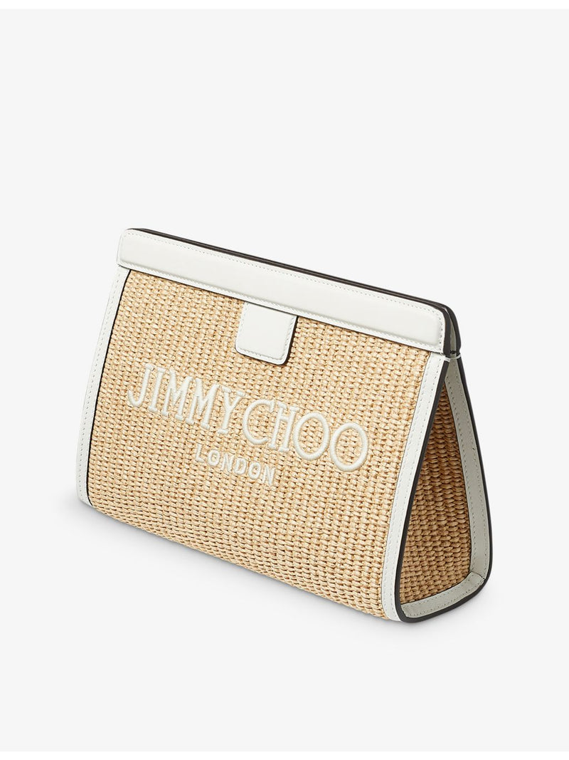 Jimmy Choo logo-embroidered raffia pouch - British product
