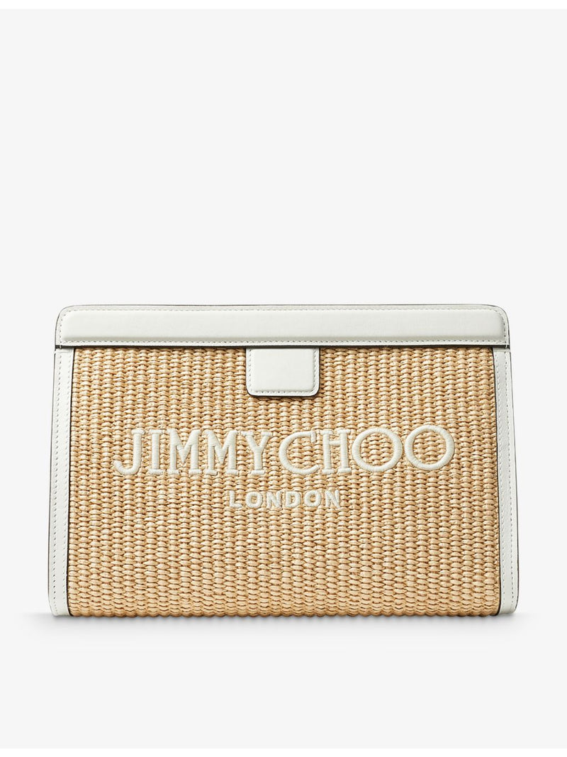 Jimmy Choo logo-embroidered raffia pouch - British product