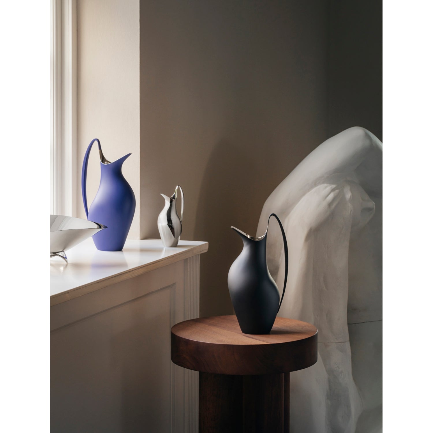 Georg Jensen black-tone stainless-steel pitcher 16cm, imported from the UK