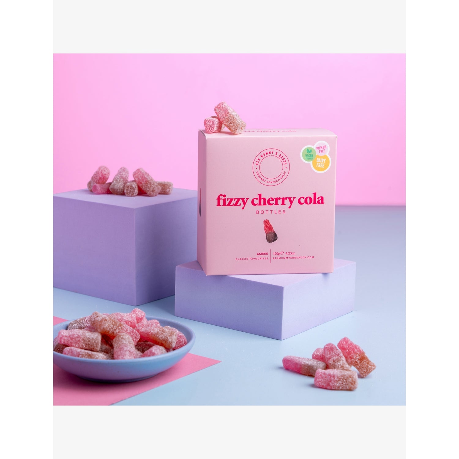 Ask Mummy & Daddy vegan cherry cola bottles 120g, UK version