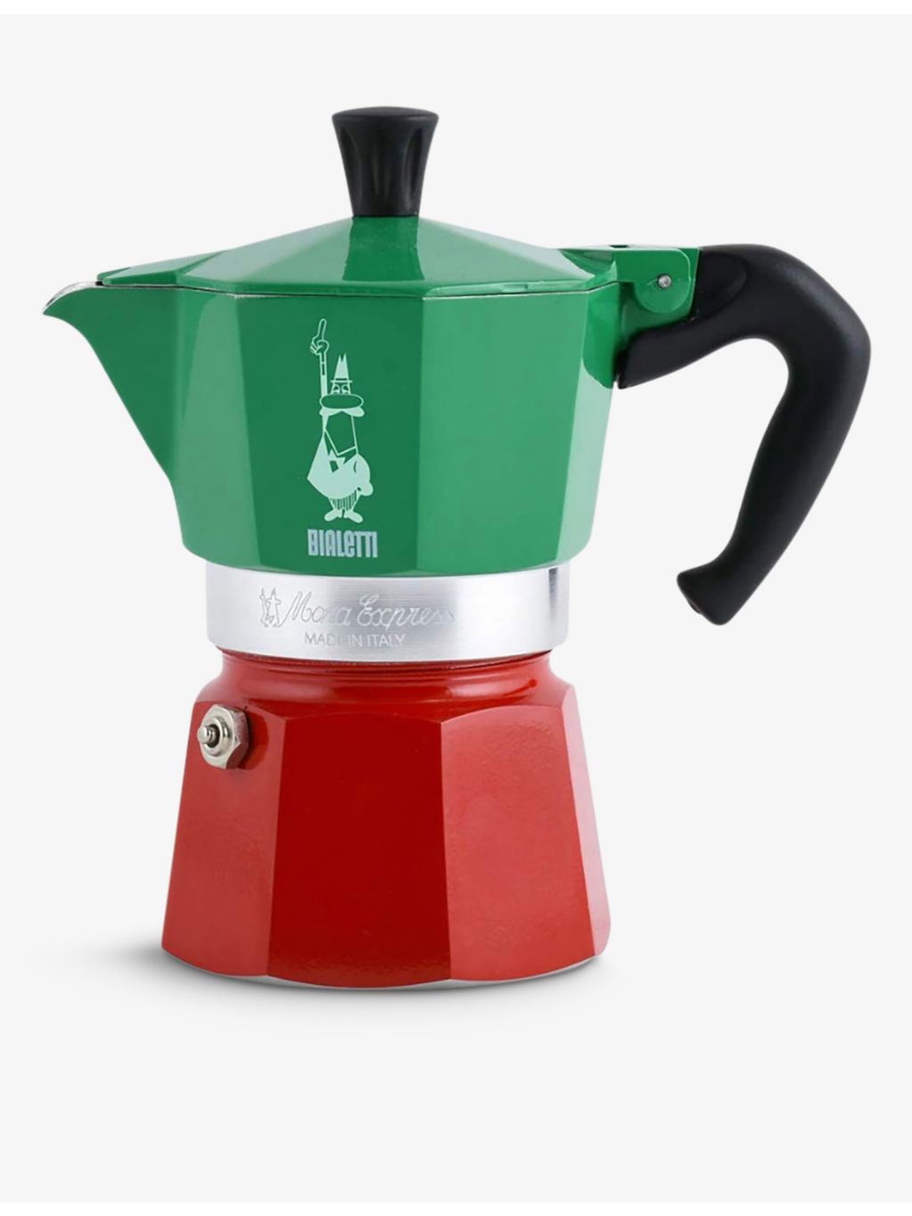 Bialetti Moka Express three-cup aluminium espresso maker, imported from the UK