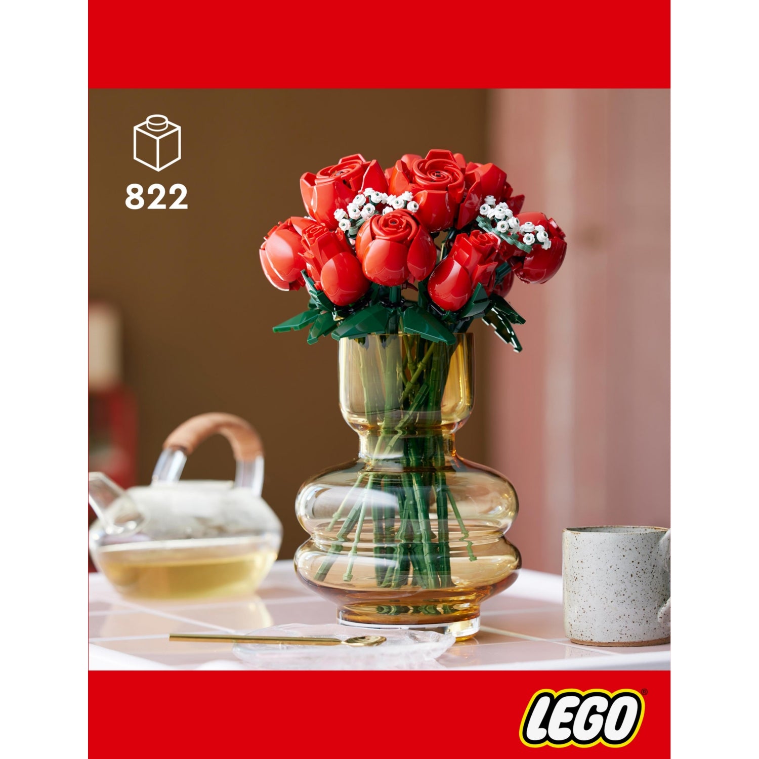 LEGO Icons Red Roses Bunch building set 822 pieces, UK version