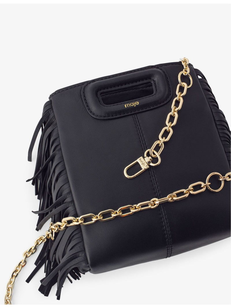 Maje leather cross-body bag with fringed trim, imported from the UK