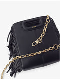 Maje leather cross-body bag with fringed trim, imported from the UK