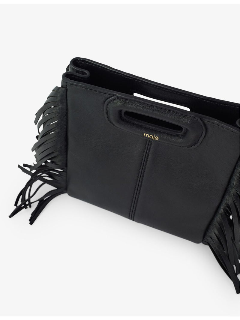 Maje leather cross-body bag with fringed trim, imported from the UK