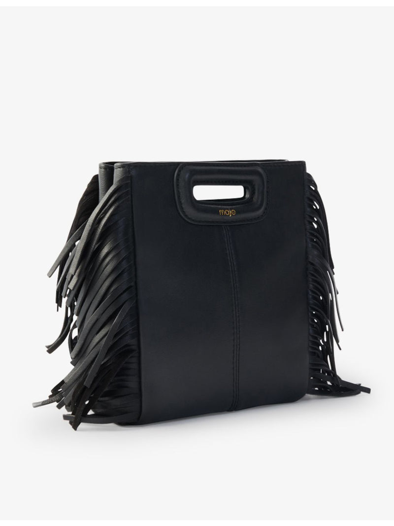 Maje leather cross-body bag with fringed trim, imported from the UK