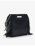 Maje leather cross-body bag with fringed trim, imported from the UK