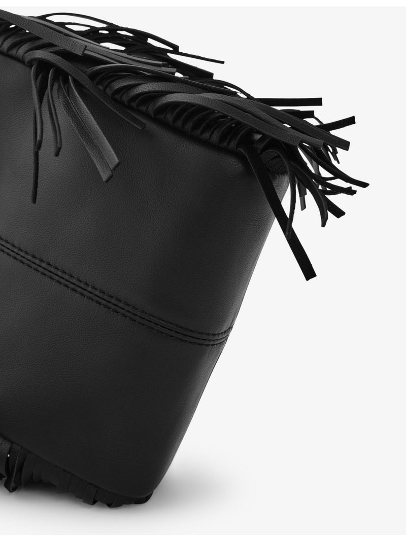 Maje leather cross-body bag with fringed trim, imported from the UK