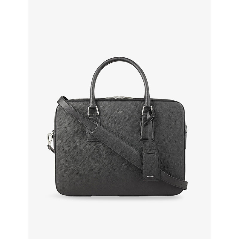 Large logo-embossed faux-leather briefcase - BLACK