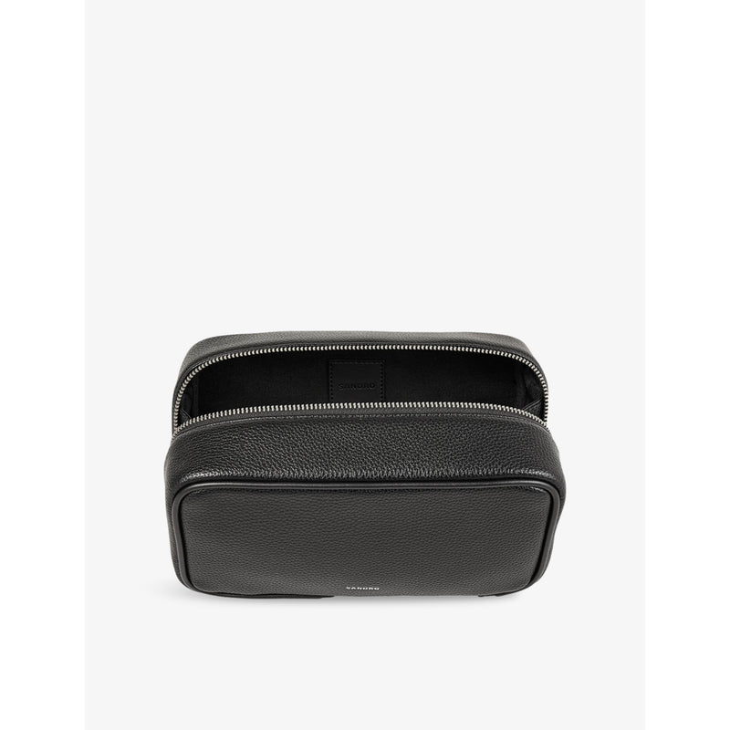 Sandro faux-leather wash bag top handle grained 22cm, UK version