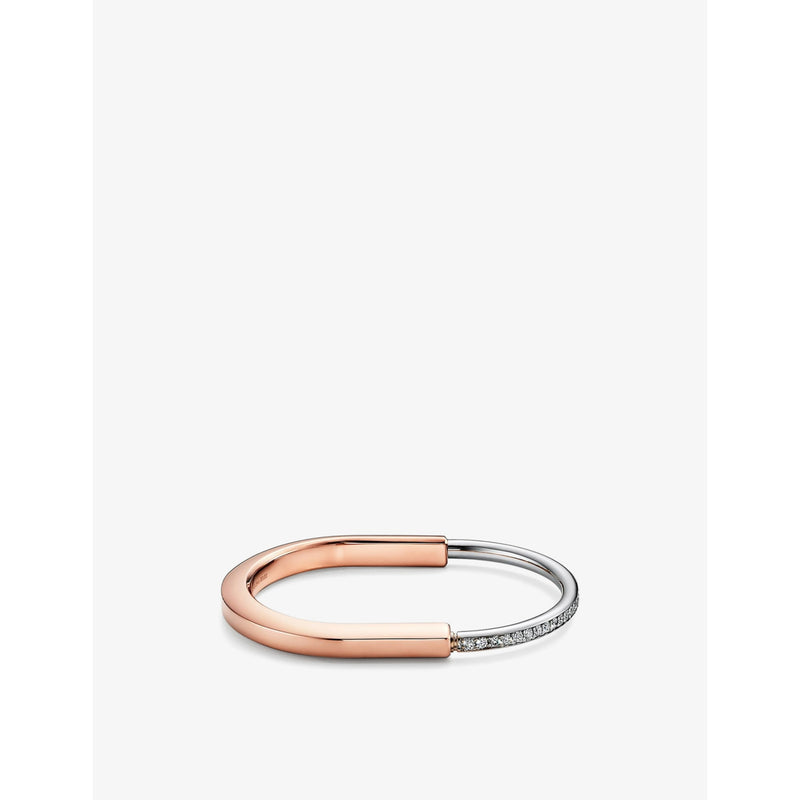 Lock 18ct rose and white-gold and 1.08ct diamond bangle bracelet - S