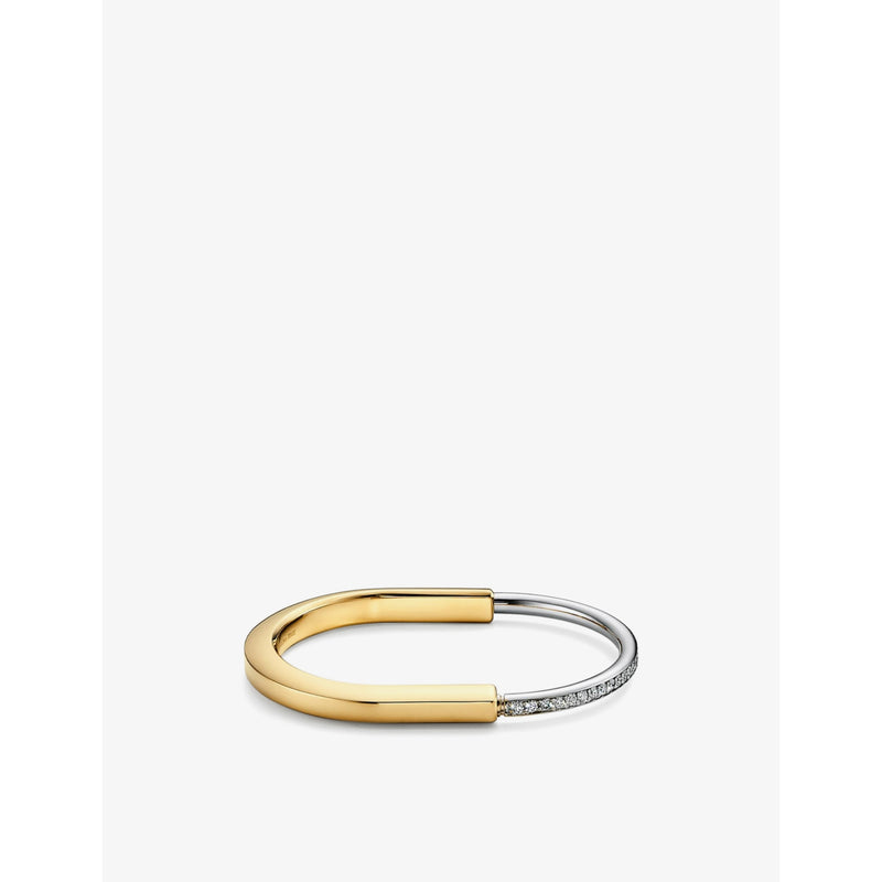 Lock 18ct yellow and white-gold and 1.08ct diamond bangle bracelet - S