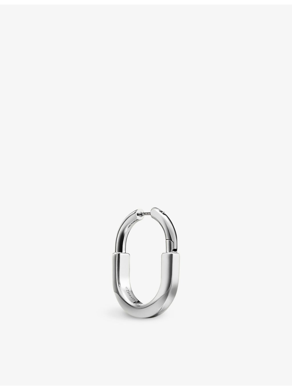 Tiffany Lock medium rhodium-plated white gold hoop earrings, imported from the UK
