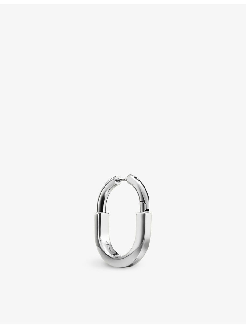 Tiffany Lock medium rhodium-plated white gold hoop earrings, imported from the UK