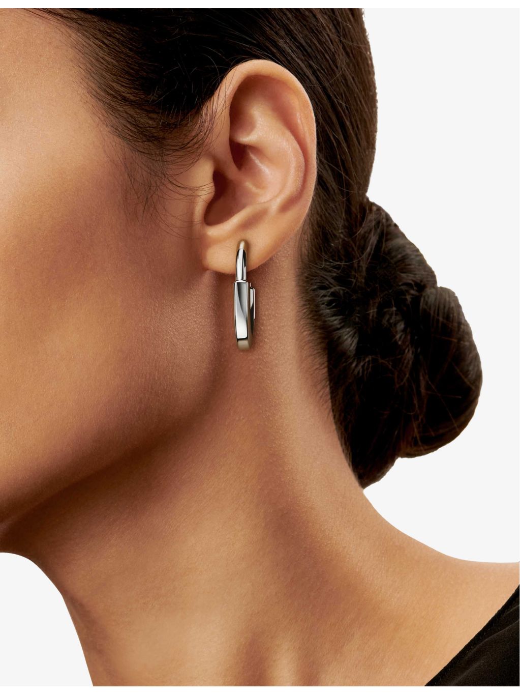 Tiffany Lock medium rhodium-plated white gold hoop earrings, imported from the UK