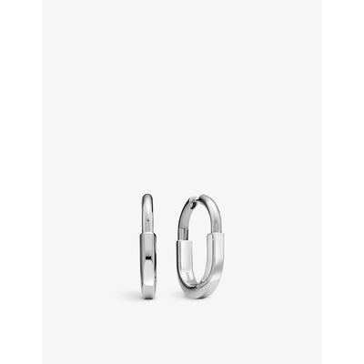 selfridges Tiffany & Co. Lock Medium Rhodium-Plated 18ct White-Gold Hoop Earrings- Buy online at McGrocer