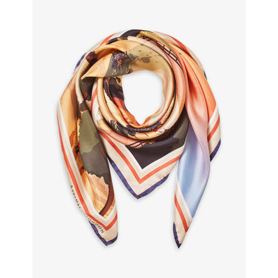 selfridges Aspinal of London Graphic-Print Branded Silk Scarf 90cm- Buy online at McGrocer