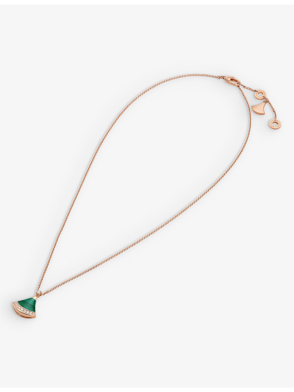 Bvlgari pendant necklace 18ct rose gold diamond malachite (British brand)