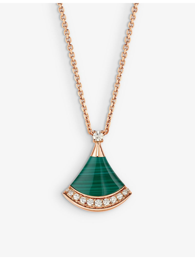 Bvlgari pendant necklace 18ct rose gold diamond malachite (British brand)