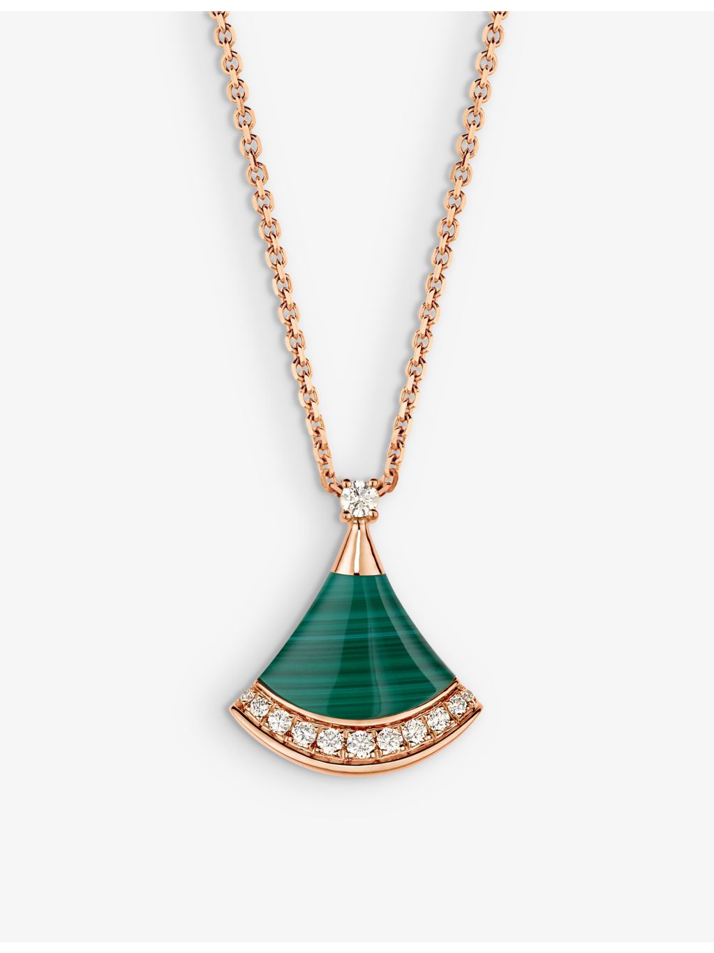 Bvlgari pendant necklace 18ct rose gold diamond malachite (British brand)