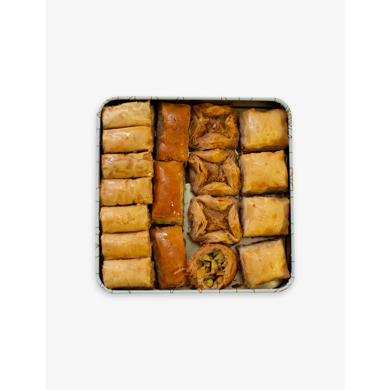 Premium mixed nuts baklava in a 500g tin, UK version