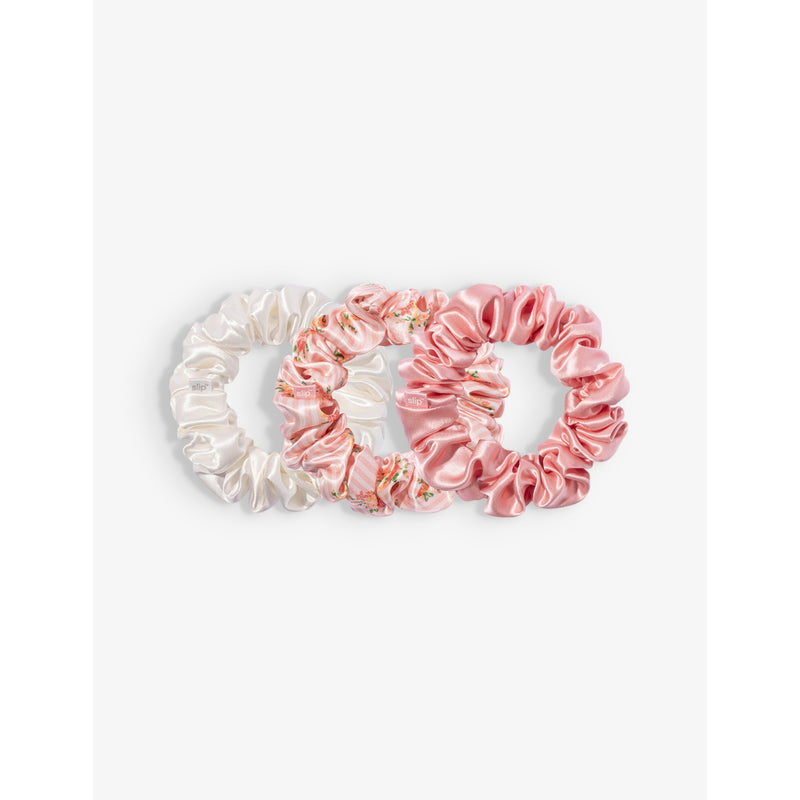 Slip large silk scrunchies in rose, petal and white, UK version