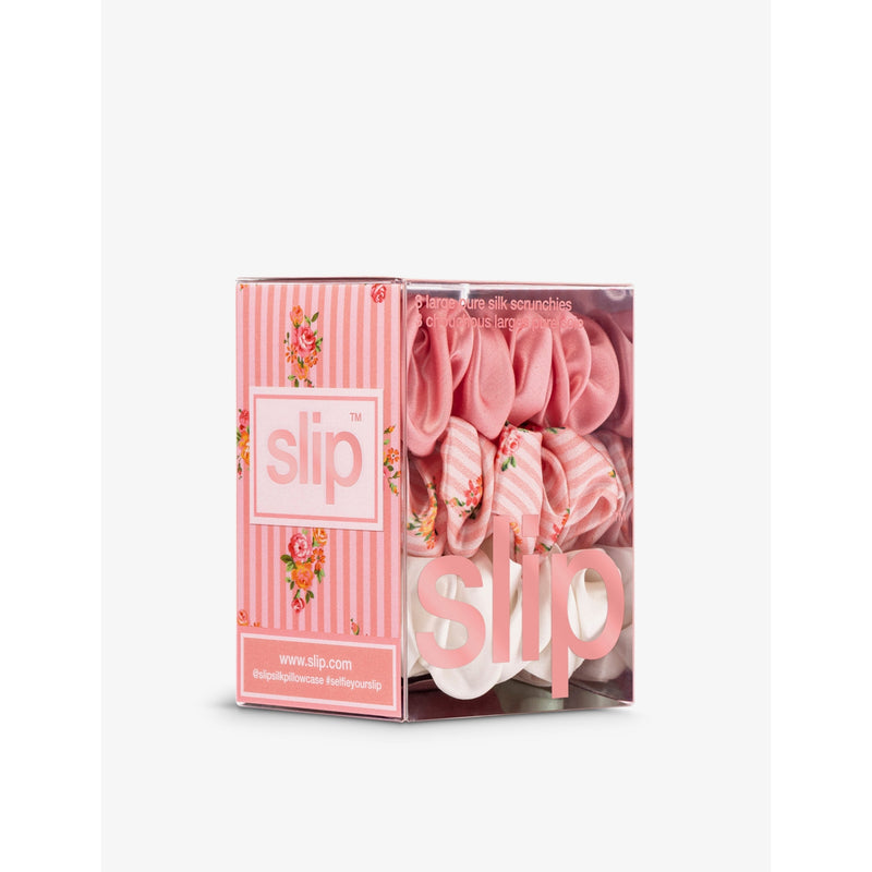 Slip large silk scrunchies in rose, petal and white, UK version