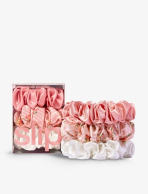 Slip large silk scrunchies in rose, petal and white, UK version