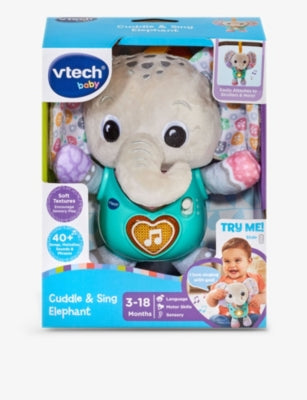 VTech Cuddle and Sing Elephant interactive soft toy 19cm, UK version
