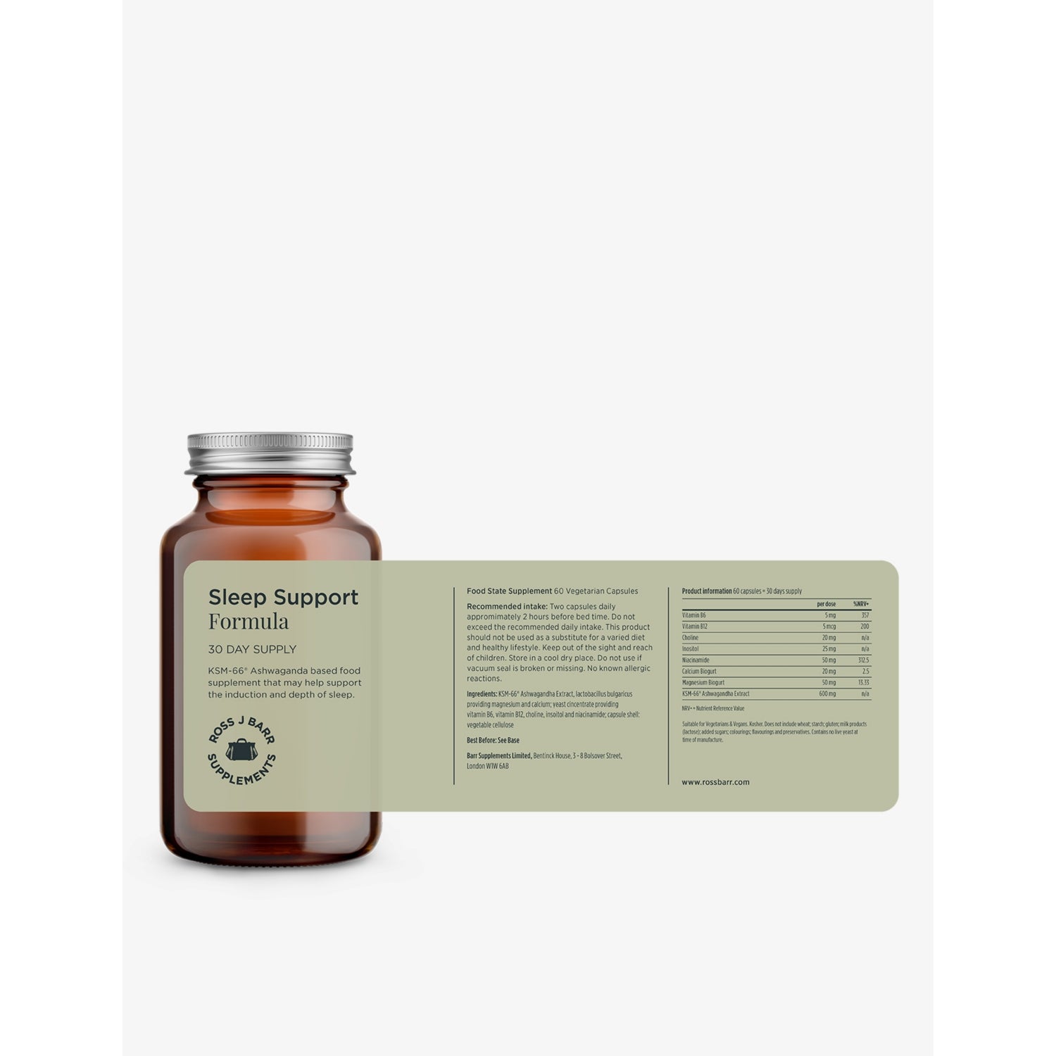 Sleep formula supplement with ksm-66 ashwagandha, 30 day supply (British brand)