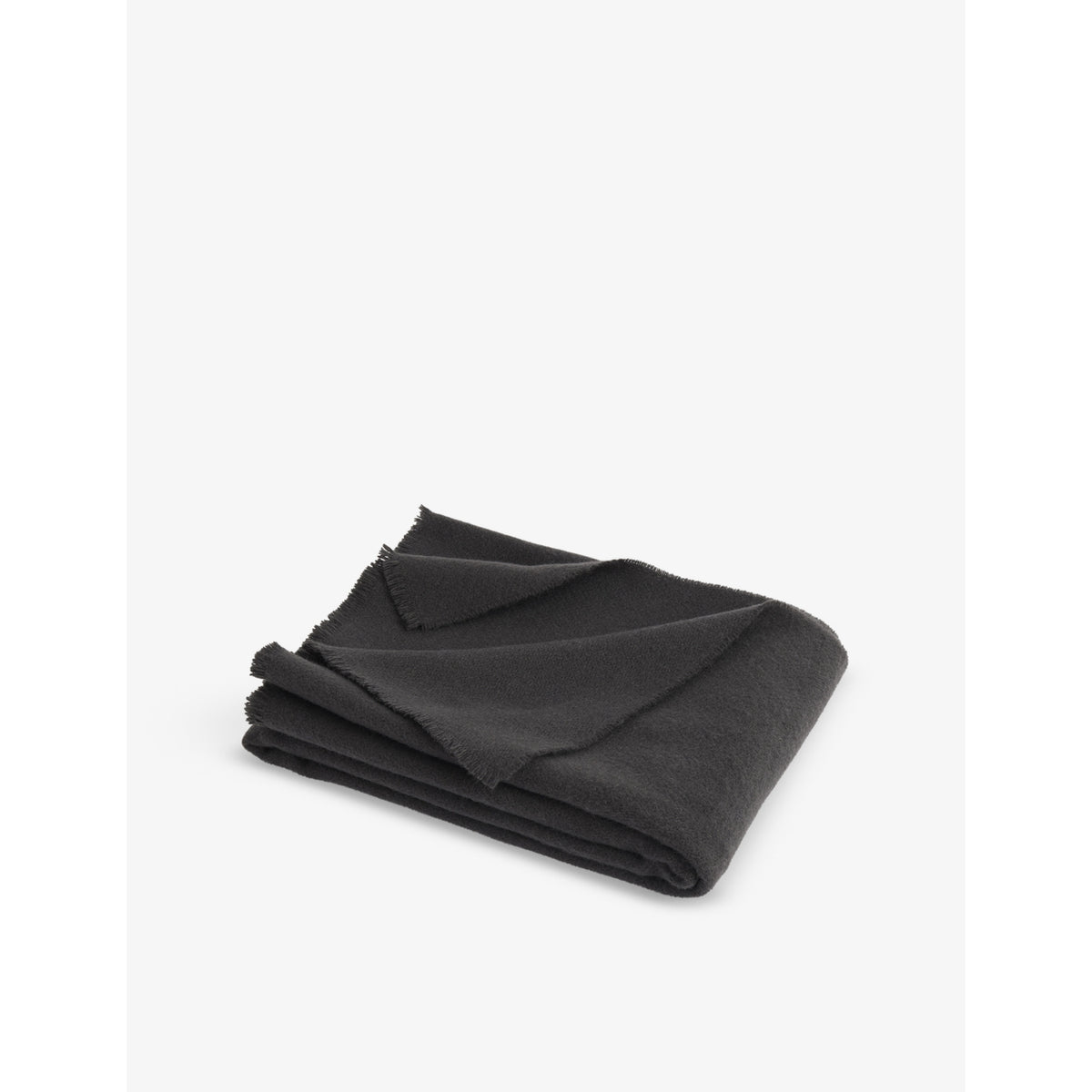 Mono frayed-edge wool blanket 180cm x 130cm - CHARCOAL