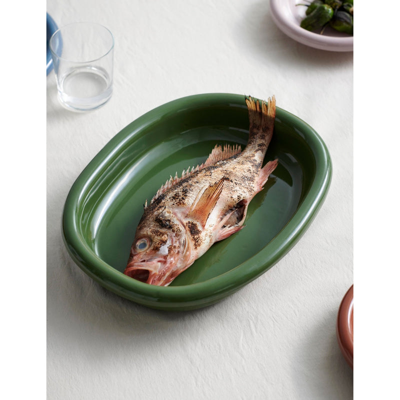 HAY Barro large striped terracotta oval dish, imported from the UK