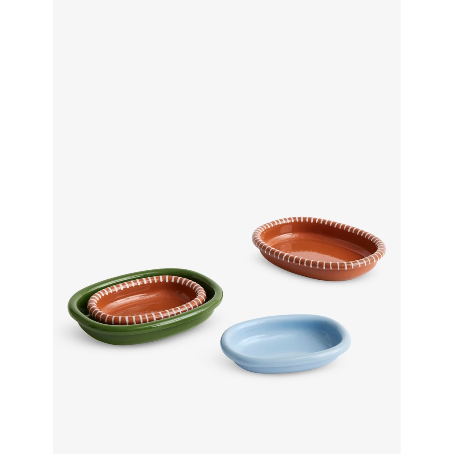 HAY Barro large striped terracotta oval dish, imported from the UK
