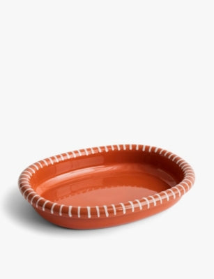 HAY Barro Large Striped Terracotta Oval Dish