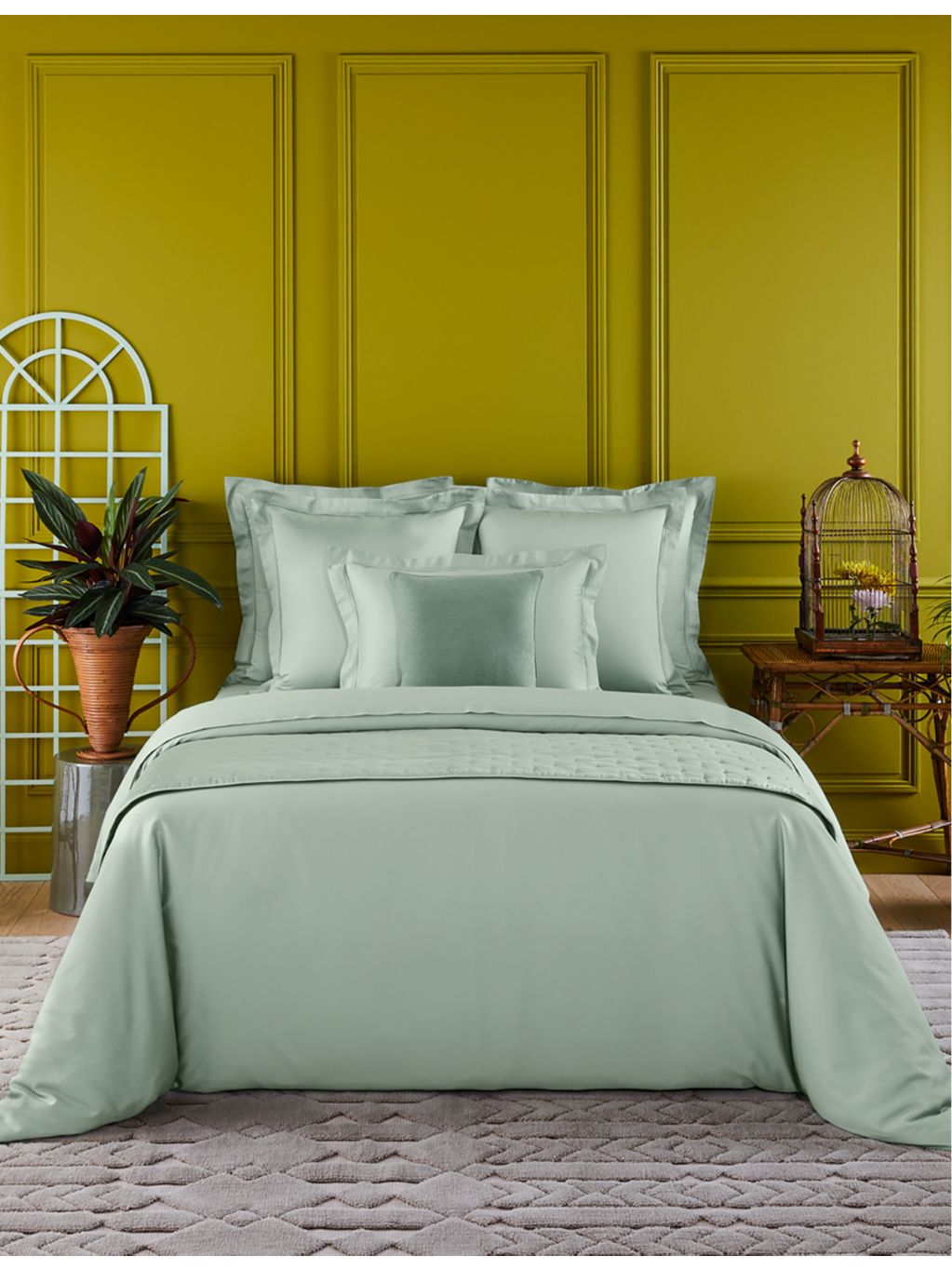 Yves Delorme bordered cotton double flat sheet, imported from the UK