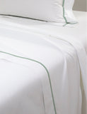 Yves Delorme Athena Veronese Embroidered-Stripe Cotton Double Flat Sheet