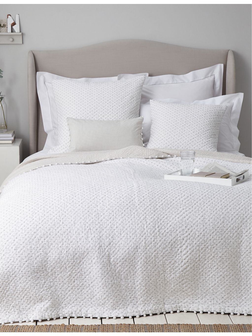 The White Company Brittany dot-print cotton cushion 50cm (British brand)