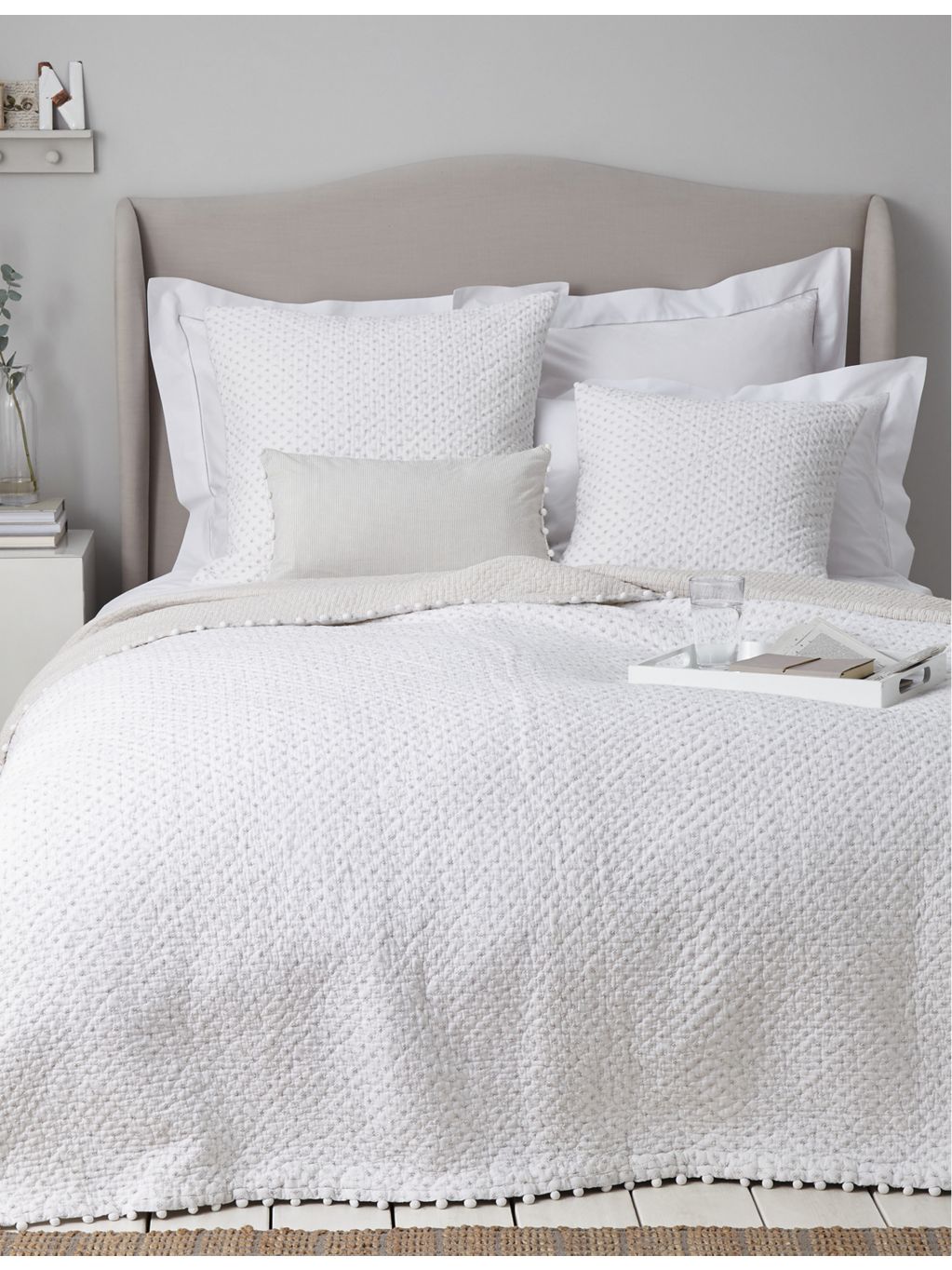The White Company Brittany dot-print cotton cushion 60cm, UK version