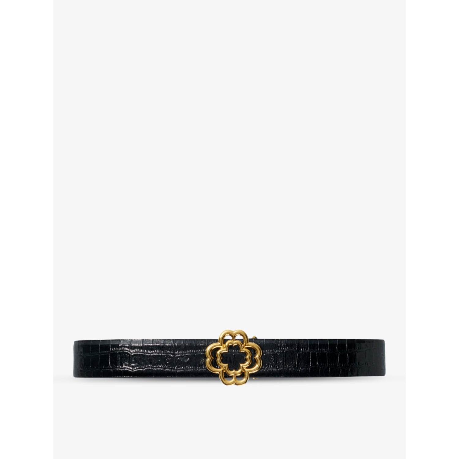 Clover-buckle croc-embossed leather belt - 8