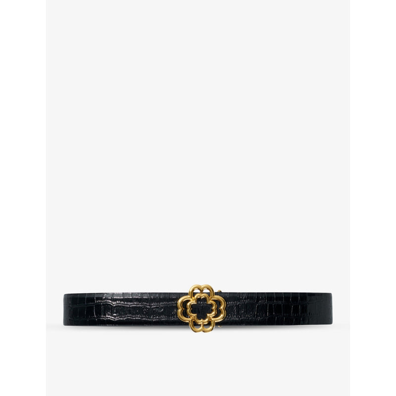Clover-buckle croc-embossed leather belt - 8