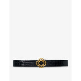Clover-buckle croc-embossed leather belt - 8