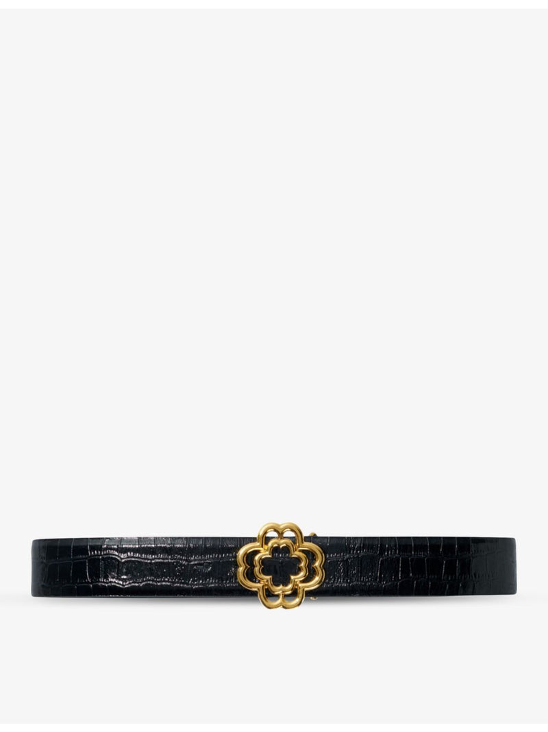 Maje clover-buckle croc-embossed leather belt, UK version