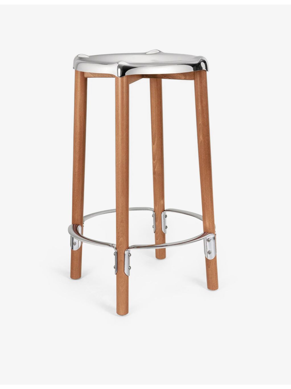 Alessi Philippe Starck steel and beechwood stool 65cm - British product