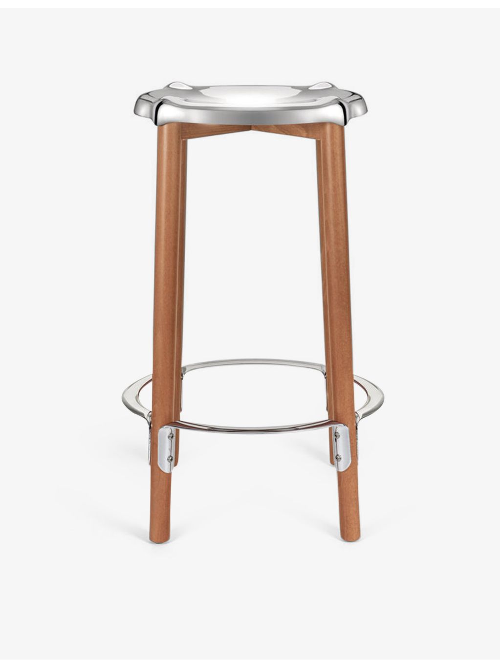 Alessi Philippe Starck steel and beechwood stool 65cm - British product