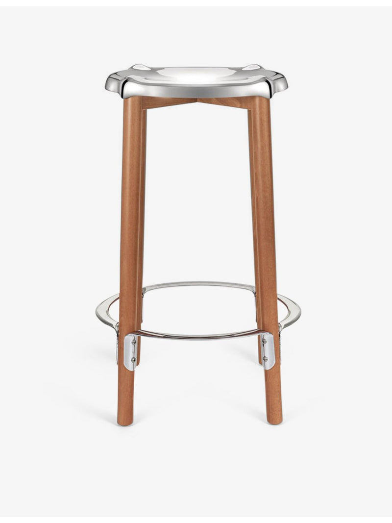 Alessi Philippe Starck steel and beechwood stool 65cm - British product