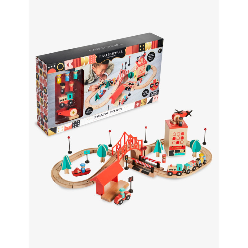 FAO Schwarz Train Town wooden train track playset 51 pieces (British brand)