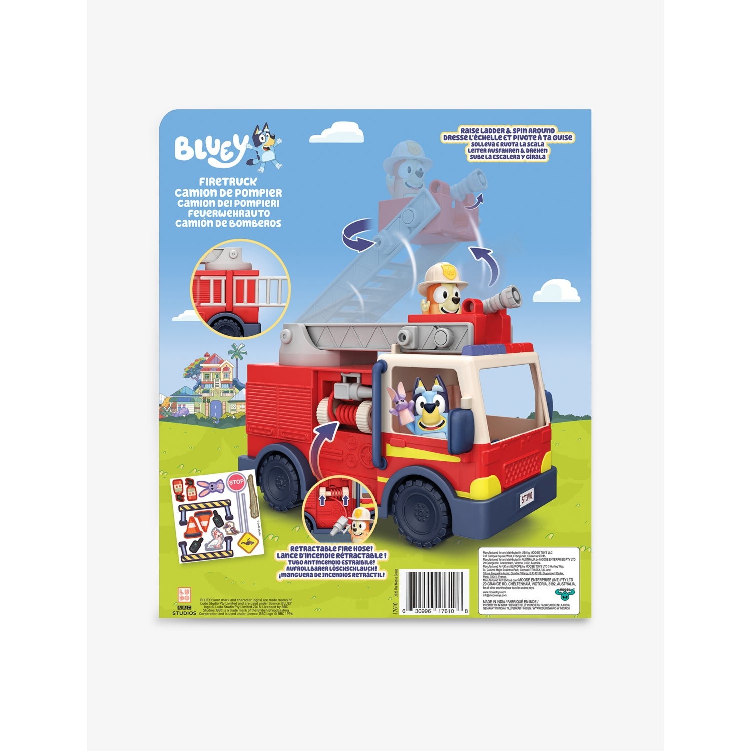 Bluey Bingo's Firetruck Playset with movable figures and accessories - British product