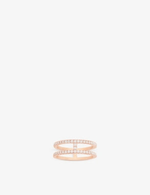 APM Monaco Croisette Double-Line Pave Cubic-Zirconia 18ct Gold-Plated Ring