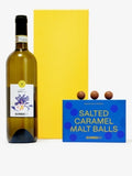 Selfridges Selection gift box with white wine and salted caramel malt balls (British brand)